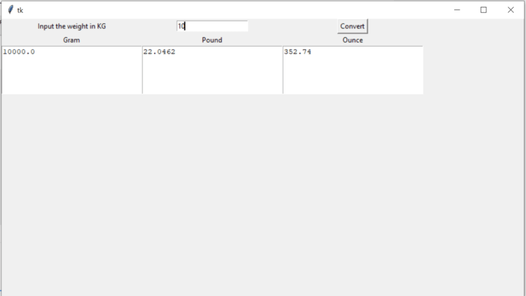 Output Of Weight Converter With GUI Successfully Generated